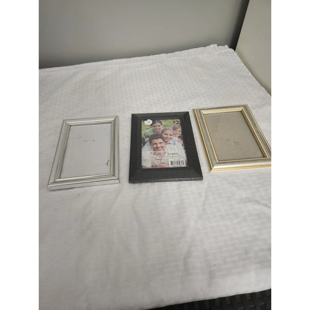 Set of 3 Photo Frames 4x6 Silver Black Metallic Tabletop Picture Frame Bundle